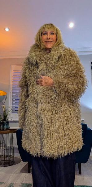 Norma Mongolian Faux Fur Coat - Taupe Statement Style