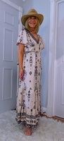 Nettie Boho Maxi Dress – Ecru, Flutter Sleeves, Elasticated Waist