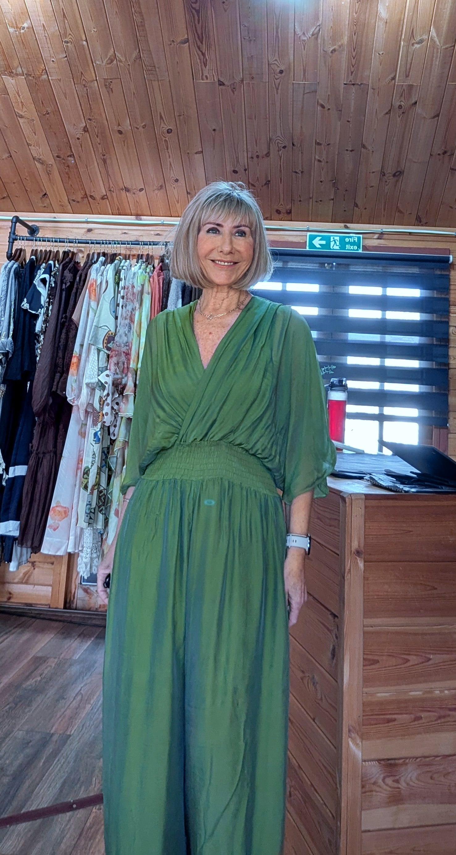 Josie Silk Blend  Jumpsuit – Olive Green