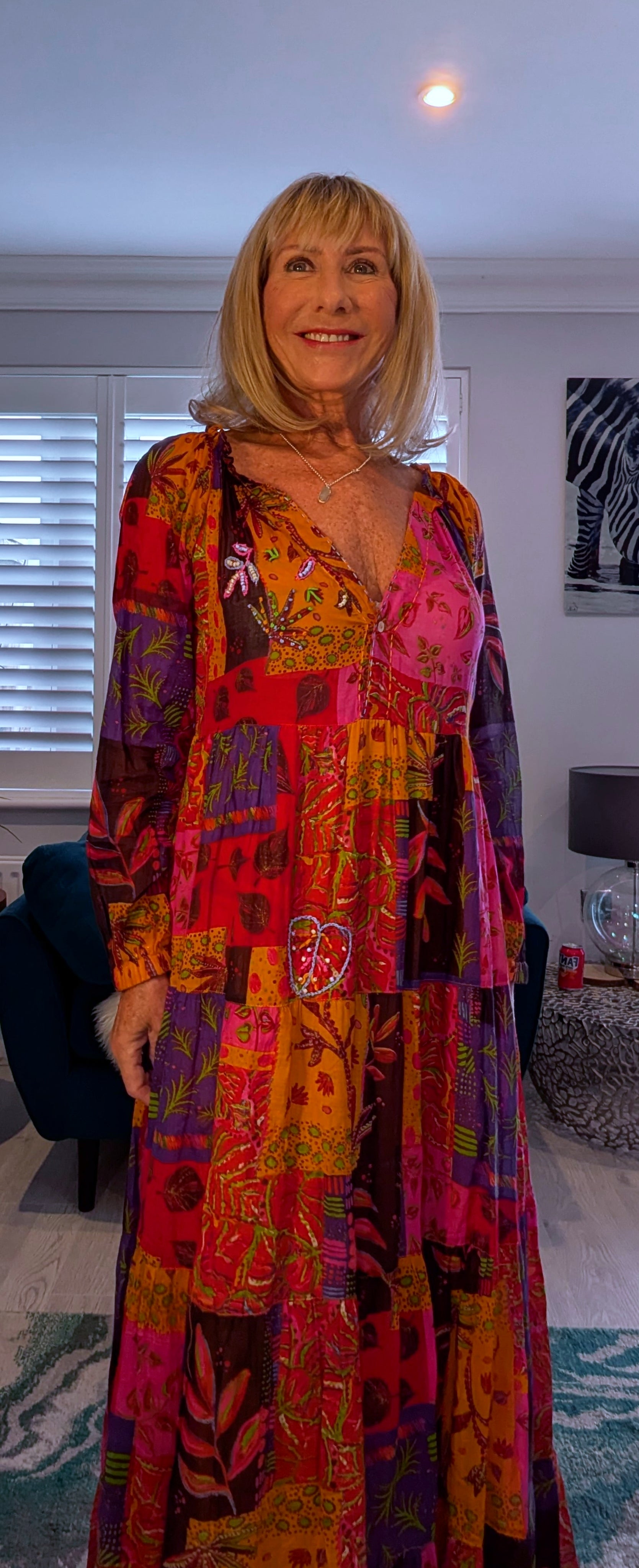Sheridan Printed Maxi Dress – Embroidered, Tiered, Long Sleeve Multi Coloured