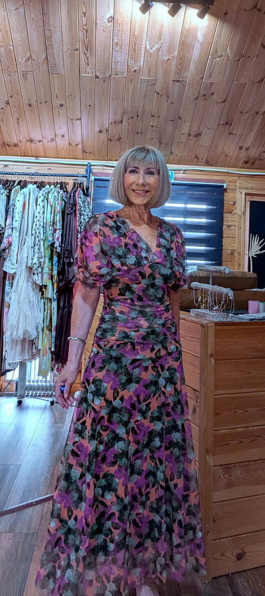 Emilie floral drape maxi dress with ruched waist