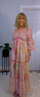 Clara Pink Boho Maxi Dress – Embroidered, Sequinned, 100% Cotton