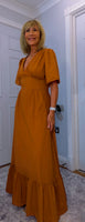 Claire Cotton Boho Dress – Tie Back Midi in Coral or Terracotta | UK 8-14