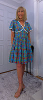 Codie Cotton Knee-Length Dress – Turquoise & Terracotta Boho Print