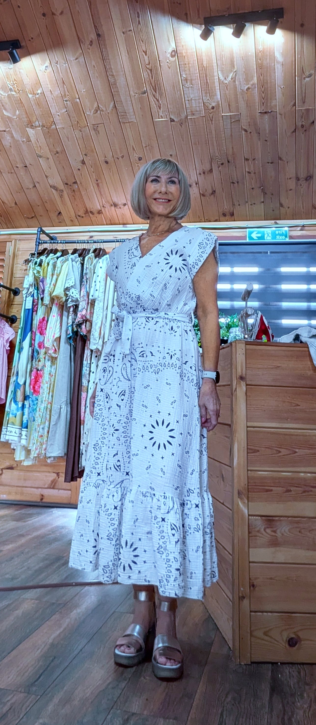 White printed cotton dress for holidays