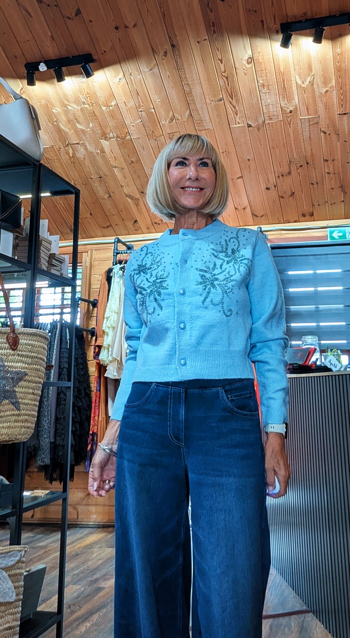 Sophie Light Blue  Cardigan –  Beaded Floral Detail