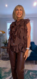 Ashley Blouse – Statement Frilled Blouse - Taupe or Chocolate