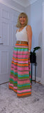 Nola Bohemian Tiered Skirt & Strapless Dress – Pink & Green with Shirred Waistband