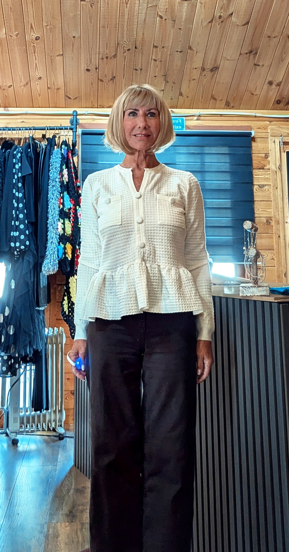 Tamara cream button top with front chest pockets