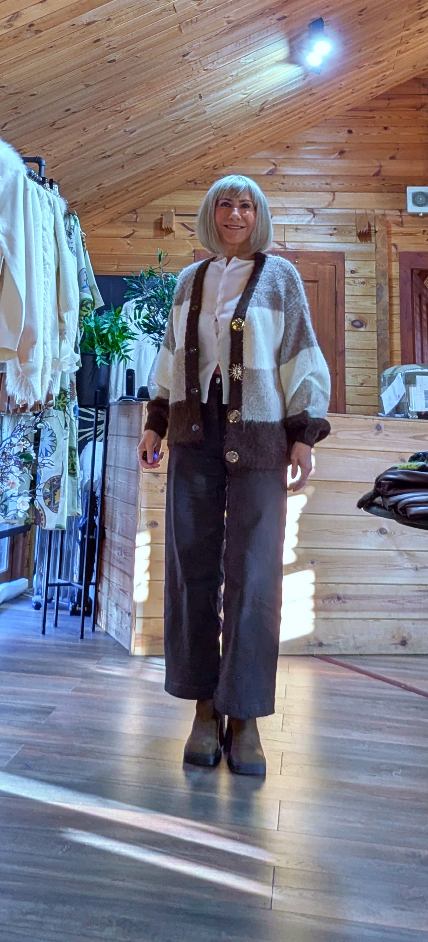 Gayle Jewel Button Cardigan –  Chocolate and Cream