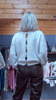 Cassia Ivory Sweater – Gold Sun Jewel Button Detail