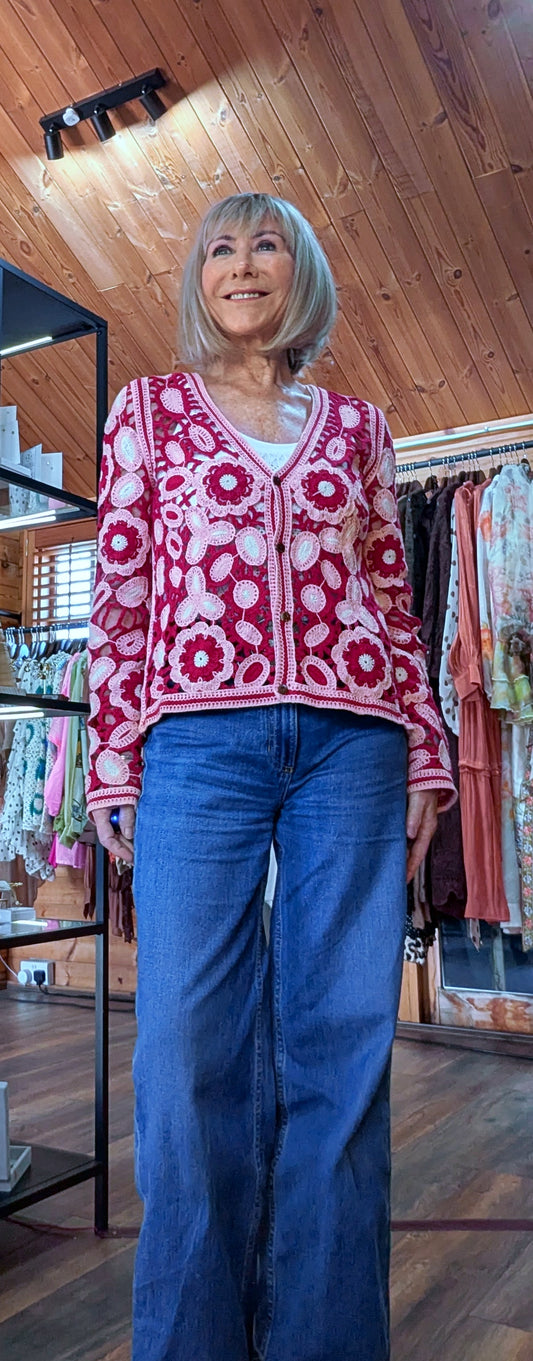 Piper Cotton Crochet Cardigan – Red and Pint Boho Style