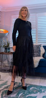 Anastasia Black Tulle Dress - Waterfall Skirt & Scoop Neck Sweater Top
