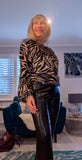 Esther Zebra Print Fringe Top – Black & Taupe with Sweater Look