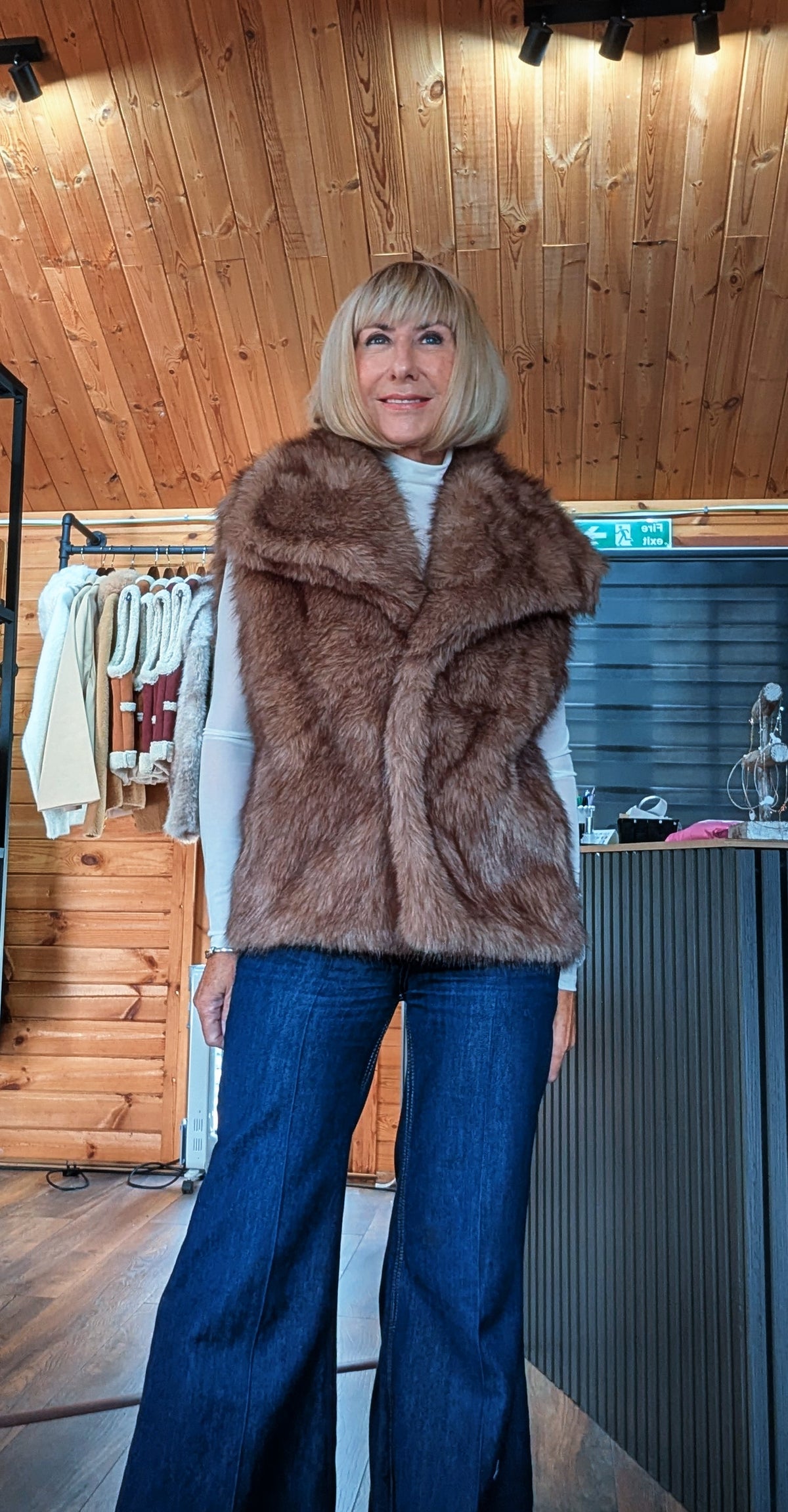 Coco women’s chocolate-brown faux fur layering gilet