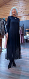 Elaine Black Lace Dress – Pleated Skirt & Lace Panel