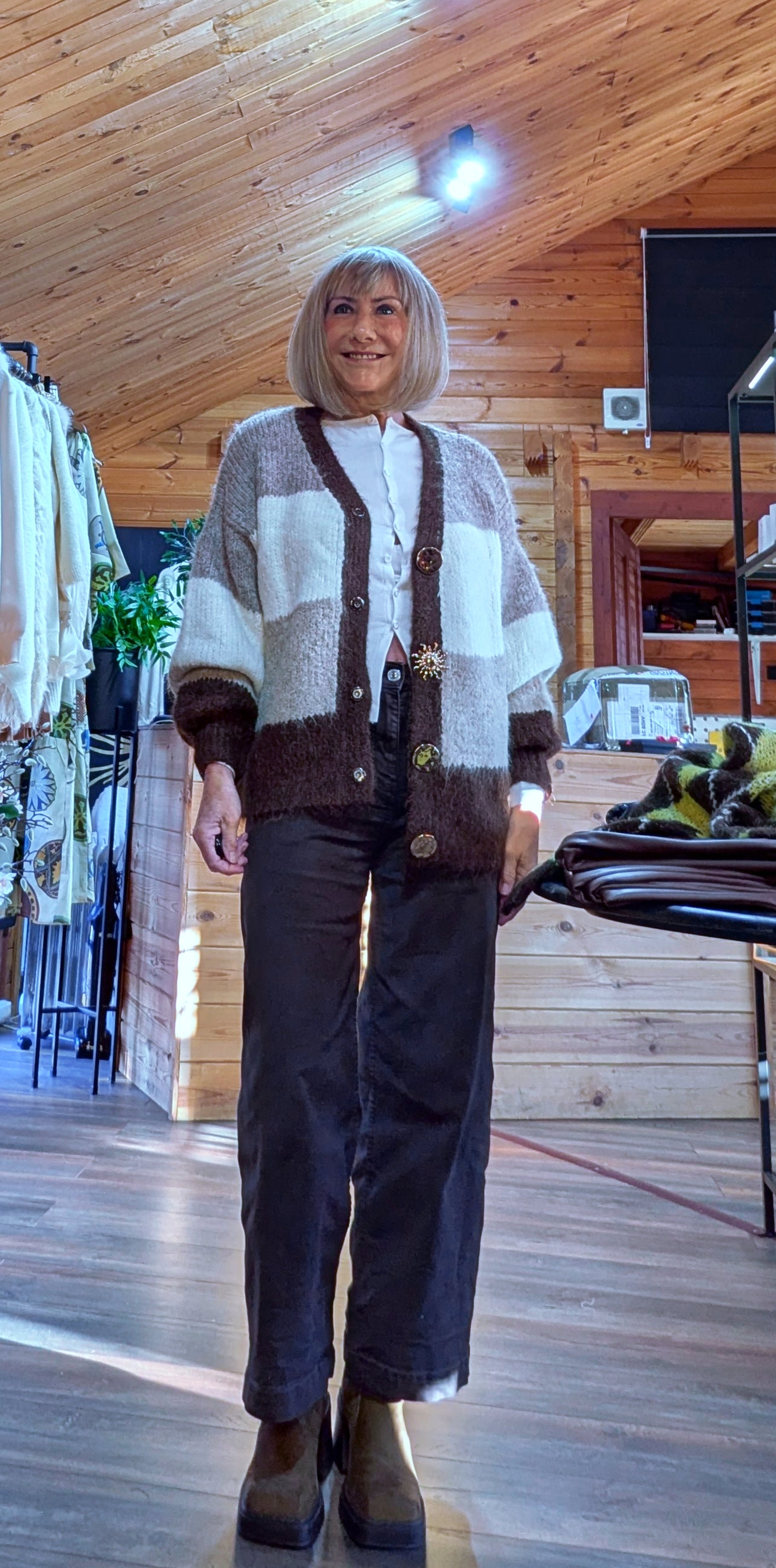 Gayle Jewel Button Cardigan –  Chocolate and Cream