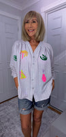 Harmony Blouse – Ecru Tropical Print Shirt with Cactus & Palm Trees