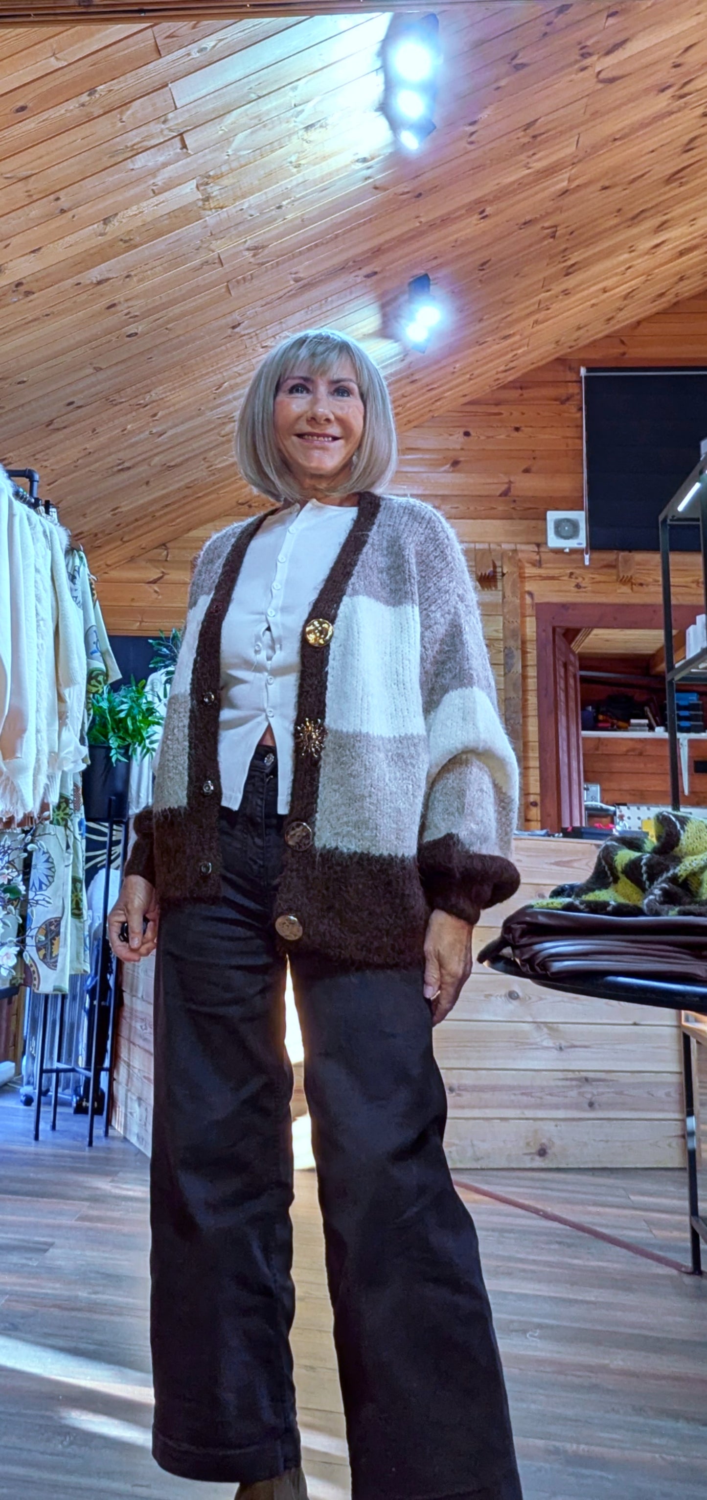 Gayle Jewel Button Cardigan –  Chocolate and Cream
