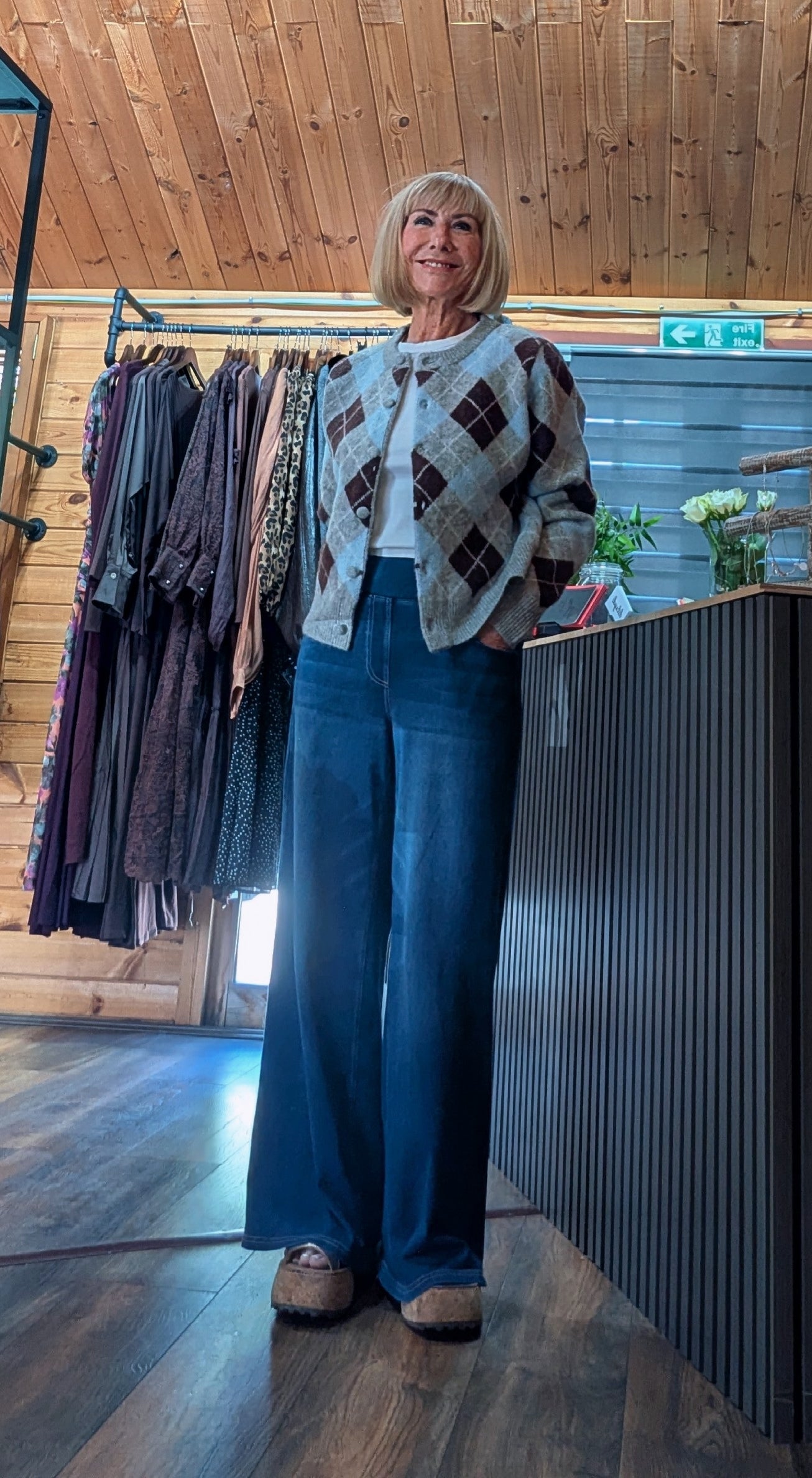 Women’s wool blend argyle cardigan in one size UK 8–16
