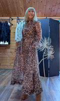 Leonie Leopard Print Sheer Dress – Lined with Sequins & Tie Belt