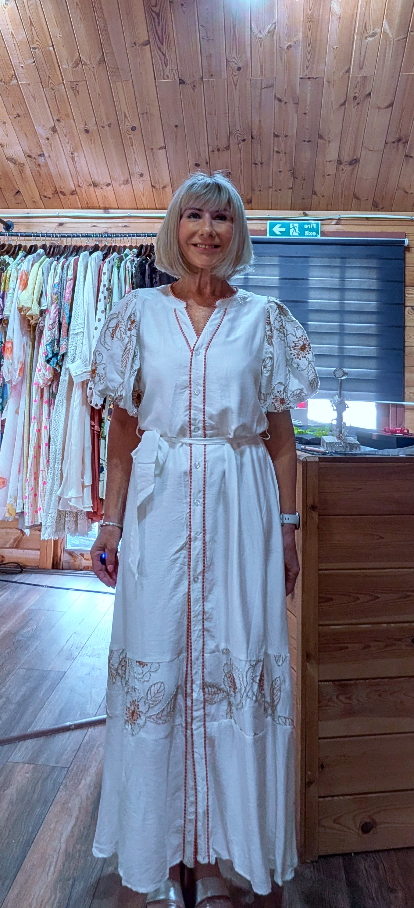 Rayon  white summer dress with short puff sleeves