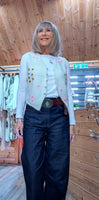 Constance Sleeveless Cardigan – Ivory Knit with Embroidery, One Size