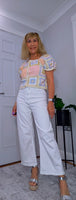 River Crochet Cardigan Cotton Knit with Embroidered Puff Sleeves