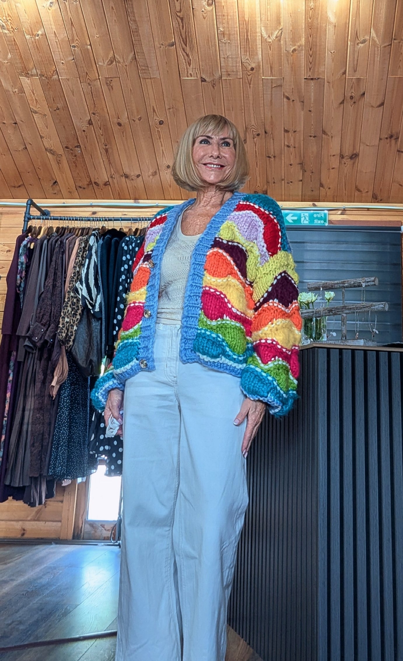 Women’s rainbow knitted cardigan with relaxed fit