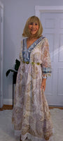 Lucy – Lace Bohemian Maxi Dress in Soft Beige with Navy Embroidery