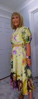 Aoife Midi Dress – Lemon Shirt Dress with Elephant & Bold Floral Print
