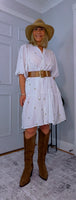 Dory  Smocked Cotton Dress – White with Gold Sequin Stars