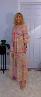 Clara Pink Boho Maxi Dress – Embroidered, Sequinned, 100% Cotton