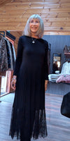 Elaine Black Lace Dress – Pleated Skirt & Lace Panel