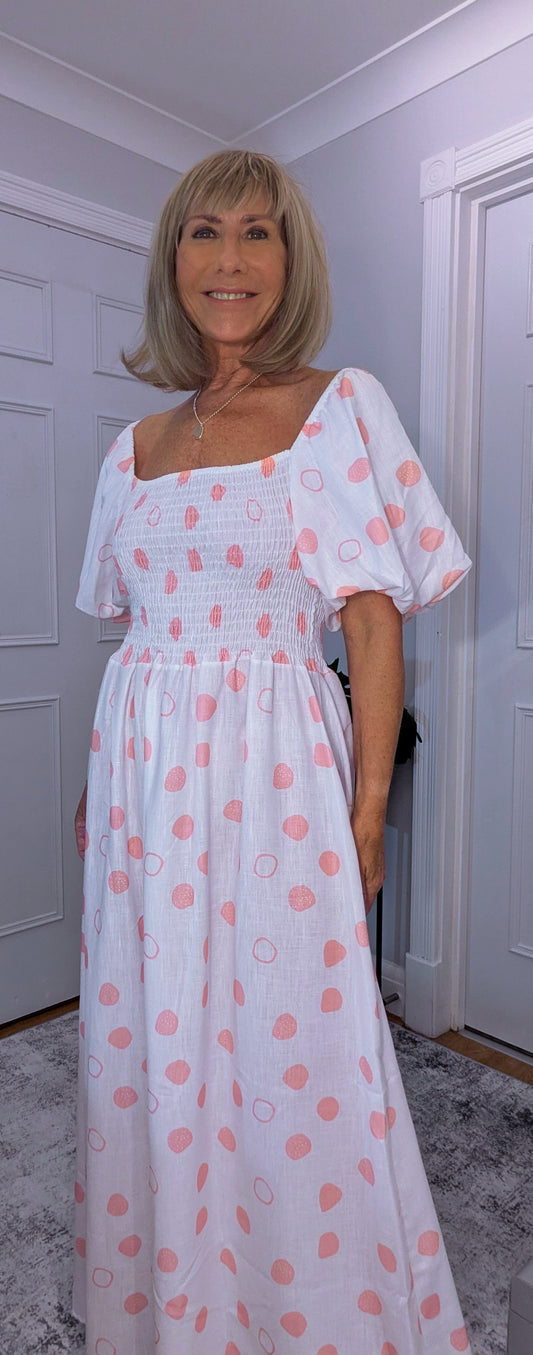 Candy On or  Off  Shoulder Puff Sleeve Dress with  Shirred Bust