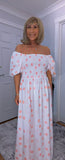 Candy Off - Shoulder Puff Sleeve Dress with  Shirred Bust