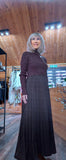 Haley Sweater Dress – High Neck with Pleated Maxi Skirt in Coffee Colour