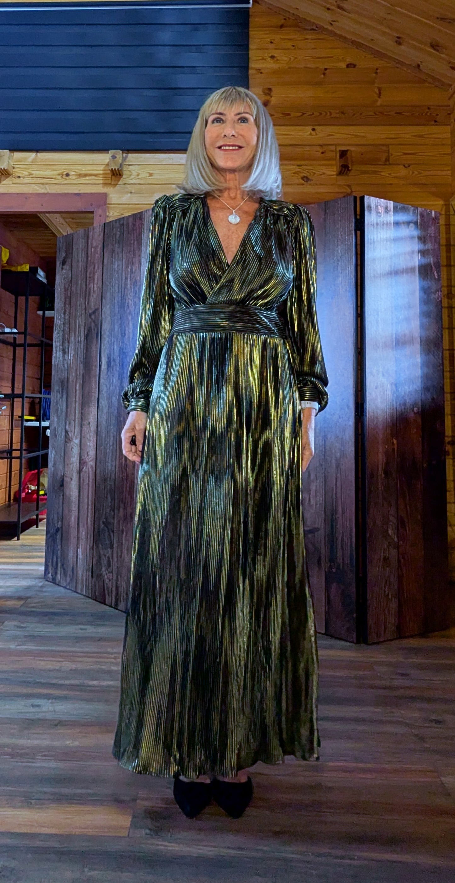 Donatella Gold and  Black Dress – Tailored Fit with Wrap Bust