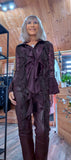 Vixen Chocolate Lace Blouse – Satin Ruffle Detail & Flared Sleeves