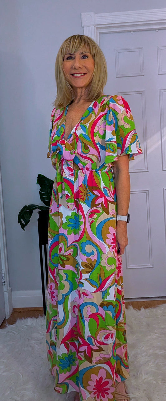 Flora Dress Maxi Silky Summer Dress in Pink