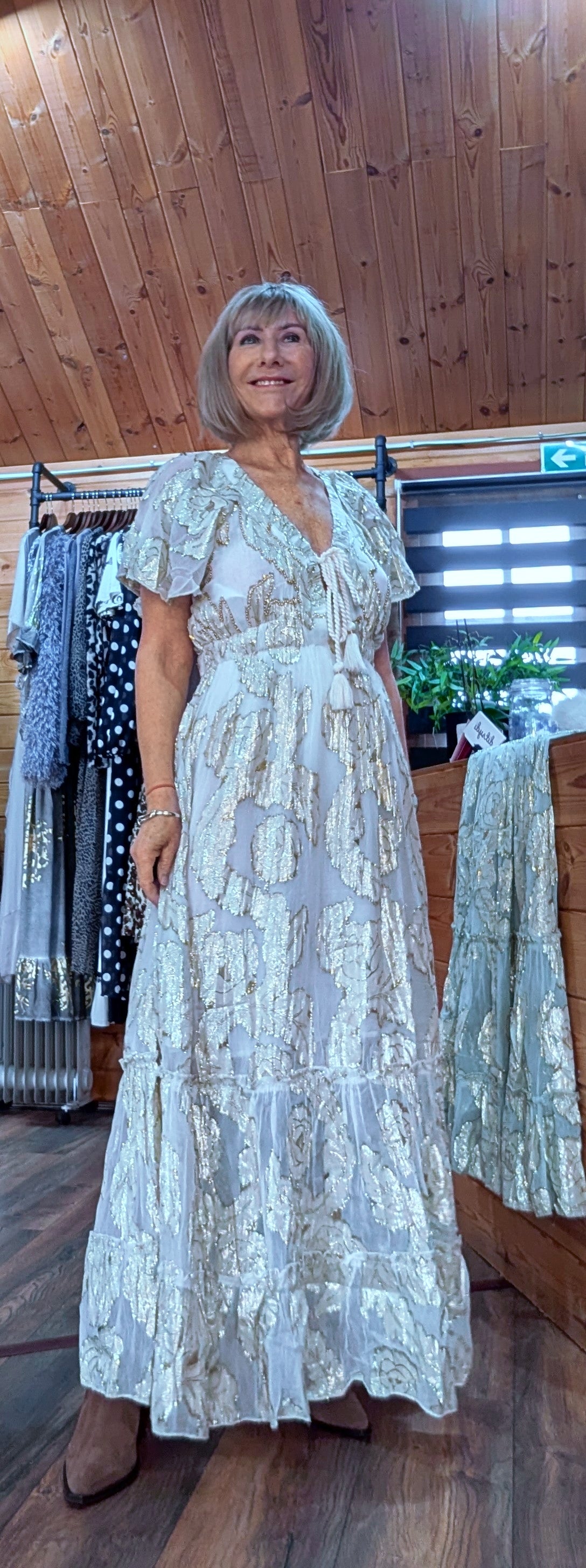 Milana boho occasion dress with tie back and shirred waist