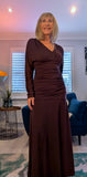 Aspen Ruched Dress – Autumnal Rust with Drop Waist & Slash Neck