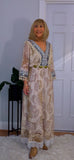Lucy – Lace Bohemian Maxi Dress in Soft Beige with Navy Embroidery
