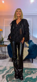 Edwina Frill Blouse – Caramel or Black V-Neck with Button Front