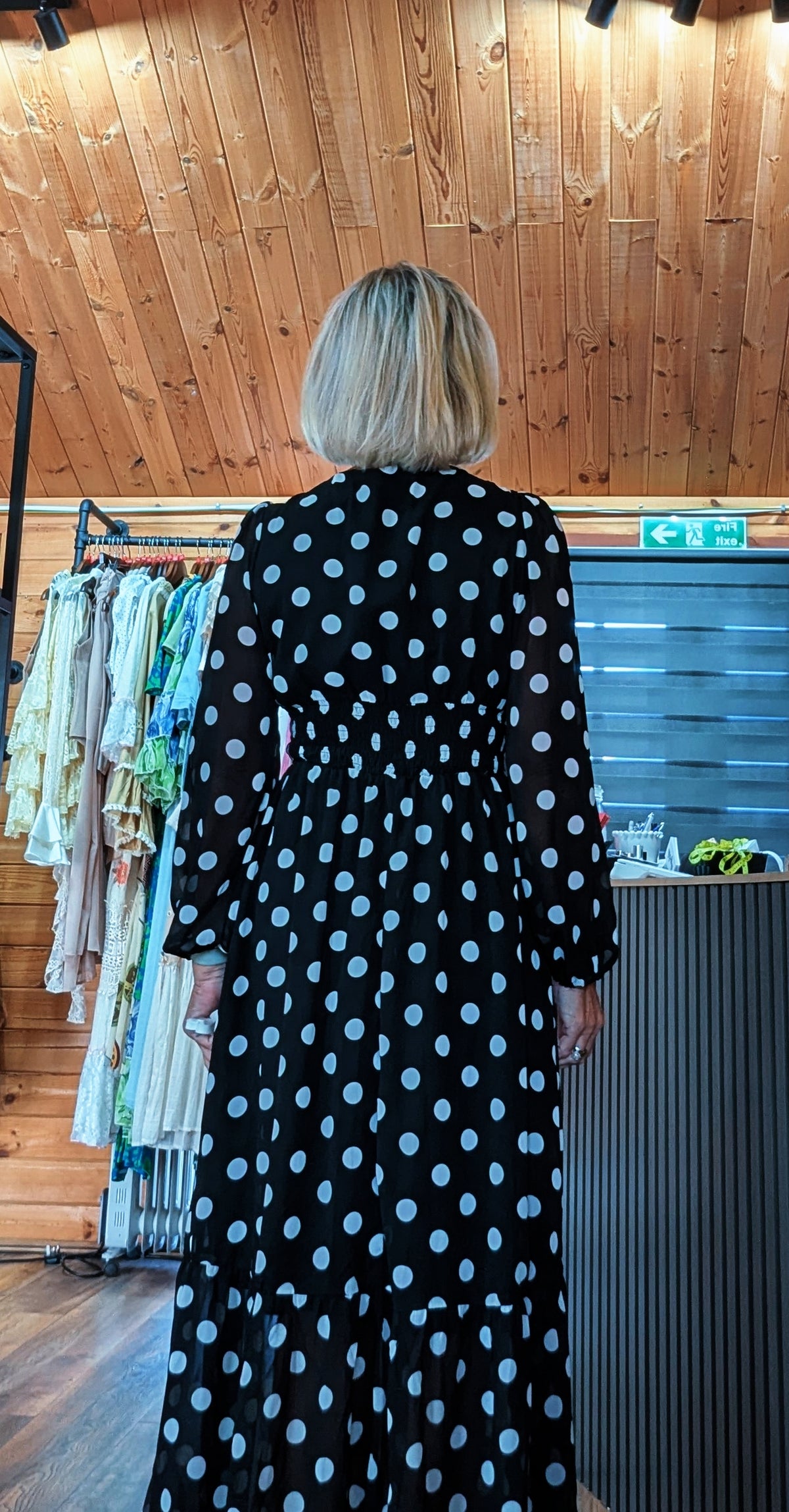 Women’s monochrome polka dot midi dress from DitsyDi
