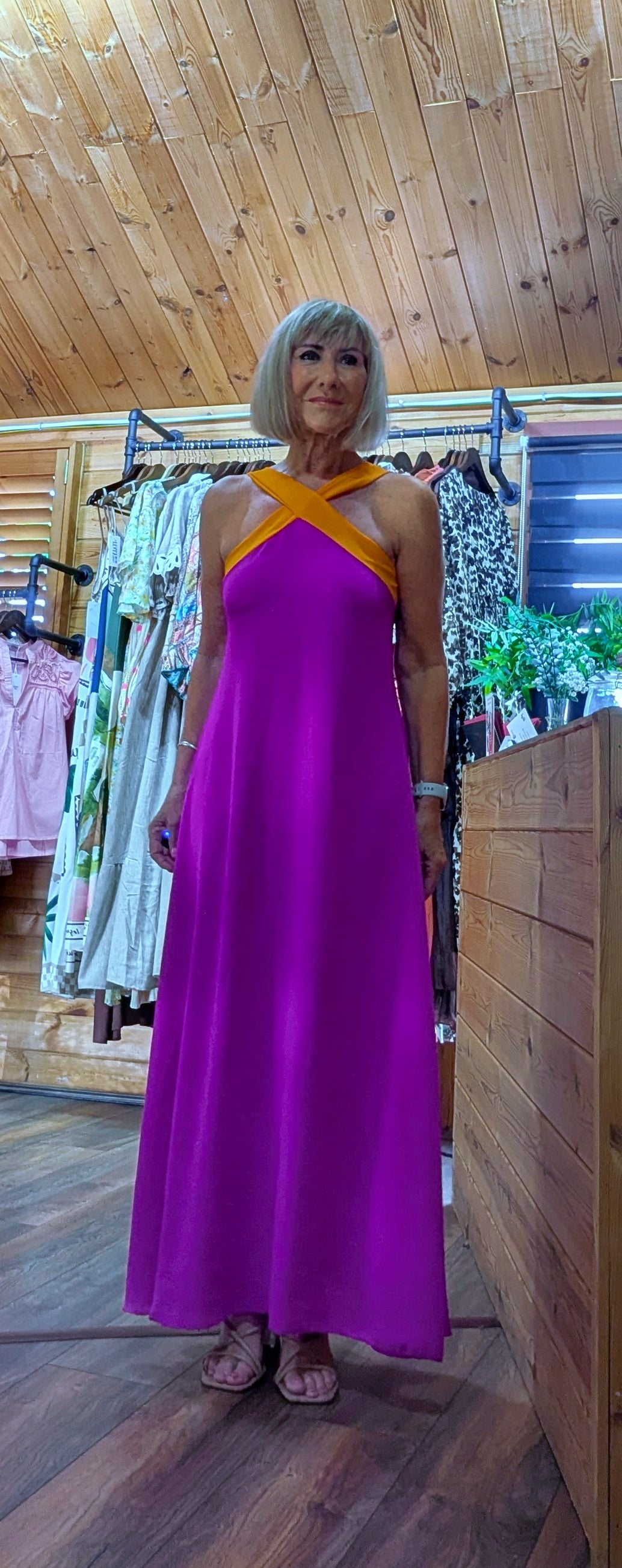 Olga Halterneck  Maxi Dress  in orange  Magenta