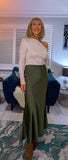 Paris Satin Feel Skirt – Black or Olive Green Bias Cut
