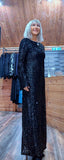 Juno Black Sequin Dress – Scoop Back with Pagoda Sleeves