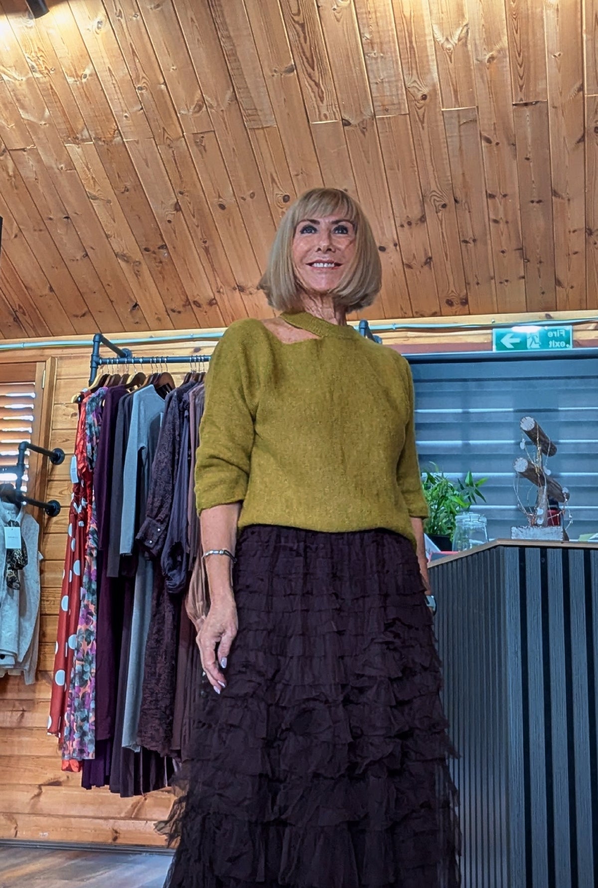Toni soft knit sweater with asymmetric shoulder detail