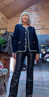 Melissa Black Pearl Trim Jacket – Sequin Detail & Chunky Buttons